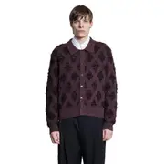 [RECTO] Fringed Argyle Polo Cardigan Red