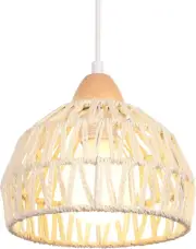 Vintage Style Semi-Circle Pendant Light E27 Wood and Rattan Pendant Light for Be