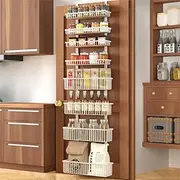 Moforoco White Over The Door Pantry Organizer, Pantry Organization and Storage, Metal Hanging Spice Rack Shelves Door, Seasoning Shelves, Laundry Room Organization, House and Kitchen Essentials