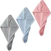 OATIPHO 3Pcs Hair Towel Turban for Wet Hair Fast Drying Head Wraps Grey and Lightweight Absorbent Towels for Women for Home Travel Bathing and Make Up