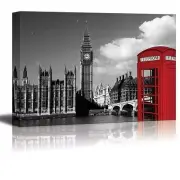 Pop of Color on a Red Telephone Booth in London - Canvas Art - 16x24 inches