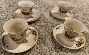 Set Of 4 Small Tea Cups Saucers Fruits Of The Spirit Hanging Teapot