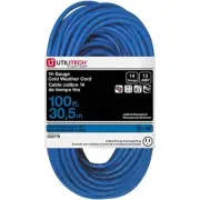 Utilitech Medium Duty Cold Weather 100Ft, 13 AMP, 14 Gauge, Blue Extension Cord