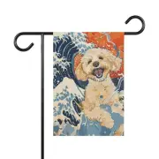 Labradoodle Japanese Great Waves Yard Flag, Japanese Dog Garden Decor Gift