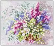 MARUSSIA Magic Needle Zweigart Edition Cross Stitch Craft Kit Lily of the Valley and Lilac Counted Pattern 28 x 23 cm