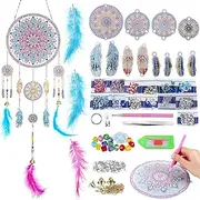 Zocipro Diamond Painting Dream Catcher, Dream Catcher Craft Set Children, Diamond Painting Dream Catcher Gift Girls 5-6-8-11 Years, Wind Chimes Gift Ideas Sun Catcher Crafts Window Children's Room