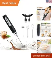 Black Milk Frother Wand with Ergonomic Handle, USB Rechargeable & Silent