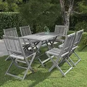 7 Piece Garden Dining Set Solid Acacia Wood Grey, Furniture Sets, Patio Furniture
