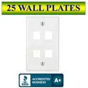 25 PACK Wall Plate 4 Port White Keystone Jack for RJ45 HDMI, USB, A/V Connectors
