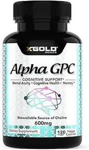 Alpha GPC Choline Supplement 600mg, 99%+ Highly Purified, Highly Bioavailable Source of Choline,120 Veggie Capsules, Cognitive Enhancer Nootropic, Supports Memory & Brain Function, Boosts Focus & Mood