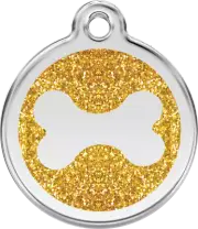 Red Dingo Glitter Bone Tag Gold - Lifetime Guarantee - Cat, Dog, Pet ID Tag Engr