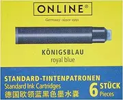 ONLINE standard pen ink cartridges, universal pen refills, compatible with all standard fountain pens or rollerballs - 6-pack - Erasable, washable, colour royal-blue