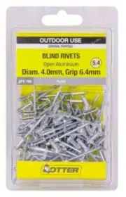 Otter BLIND RIVETS 100Pcs Open Aluminium- 4.0x6.4mm, 4.0x7.9mm Or 4.0x9.6mm