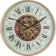 NEW Old Town Distressed Gold Metal Moving Gears Wall Clock, 60cm