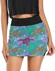 [RPLIFE] Whimsical Sea Turtles Blue Athletic Running Skirt, Womens Skorts, High Waisted Skirts for Women Tummy Control
