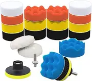 SCRUBIT Car Foam Drill Polishing Pad Kit 22 Pack, Includes 16 Detailing Sponges (3 in.), 2 Wool Buffer Pads, 2 Drill Adapters and Suction Cups for Your Vehicle - Waxing and Polisher Set
