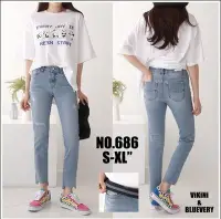 在飛比找Yahoo!奇摩拍賣優惠-正韓korea韓國製Vikini微刷破彈性牛仔褲686 現貨