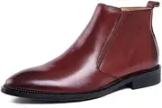 [Generic] Ankle Boot for Men High Top Boot Slip On StyleGenuine Leather Side Zipper Solid Color Waterproof Pointed Toe Block Heel Easy Care Men's Leather Shoes