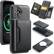 Back Case Cover Compatible with iPhone 16 Plus Case Wallet with Credit Card Holder,Magnetic Detachable Wallet Case [Compatible with & RFID Blocking] Tri-fold Wallet Kickstand Protective Cover Protecti