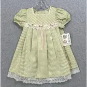 Vtg Bonnie Jean Gingham Dress Size 3T Rosette Ribbon Wedding Party NWT