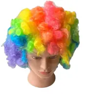 HALLOWEEN COSTUME Curly Rainbow Clown Wig Afro Short Adult Hair WIG/Multicolor