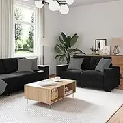 3 Piece Modern Velvet Sofa Set, Black Upholstered Couch for Living Room, Elegant Seating for Apartment Spaces