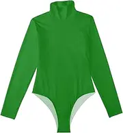 [Caihoyu] Green Solid Color Pure Plain long sleeve Office Bodysuit for Women Shapewear Tops for Women Cute Tops for Women Going Out High-Neck, Color 4, X-Large, Color 4, X-Large