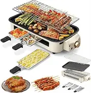 1500w Electric Smokeless Indoor Grill, Indoor BBQ Frying Pans, Non-Stick Cooking Removable Plate, Smokeless Grill, 3 Non-Stick Cooking Plates,Adjustable Temperature Knob,for 3-5 People