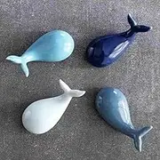 ORYOUGO Set of 4 Blue Whale Ceramic Chopstick Holder Creative Animal Chopstick Rest Spoon Fork Knife Rack Table Decor