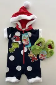 NEW! Peter Alexander The Grinch Baby Christmas Pyjamas +Slippers Size 12-18 Mths