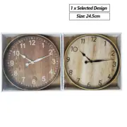 Wooden Wall Clock Round Quartz Clock Battery Operated Home Office Decor 24.5cm