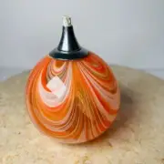Beautiful Orange Pulled Feather Art Glass Oil Lamp Hand Blown Globe 4"