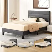 ALFORDSON Bed Frame Base King Single Size with Headboard, Bed Platform Foundation with Linen Fabric Upholstered for Mattress Topper, Harlene Series Fabric Grey