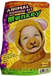 NIP Child 1-3 Years MONKEY MASK Plush Hood & Vinyl Nose Costume Accessory