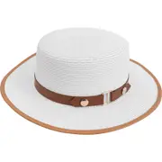 LVD Kids/Children Woven Sun Outdoor Summer Hat 33cm Brim Round Hipster White