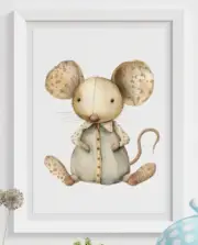 Mouse Plush Art Print, Vintage Plush Nursery Art Print, Kids Wall Art Decor