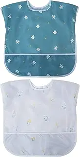 Little Dimsum Sleeveless Feeding Bib 2 Pack,Baby & Toddler Waterproof Bib,Food Protection Large Pocket Eating Smock(Flower Sets)