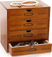 Wesiti Vintage Wooden Storage Box Desk Office Organizer Rustic Desk Storage Organizer Desktop Wooden Drawer Tool Small Library Card Catalog Cabinet for Jewelry Home(4 Drawers,Brown)
