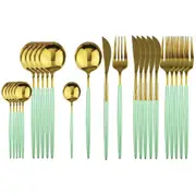 24Pcs Stainless Steel Dinnerware Set Kitchen Green Gold Cutlery Set Knife Fork Spoon Flatware Tableware Minimalist Silverware mint/gold