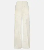 [Elie Saab] Elie Saab Embroidered high-rise wide-leg pants AU 14 white