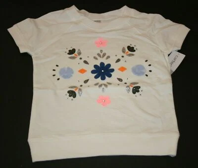 New Carter's Girl 6 year Top Ivory Glitter & Gem Flower Graphic Soft Terry