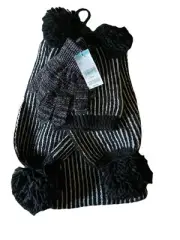NWT Joe Boxer Girls Lurex 3pc Set Scarf, Beanie, Gloves - Black Onyx