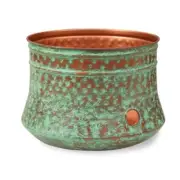 LIBERTY GARDEN Hose Pot 16" Hand Hammered Steel Construction Patina + Copper