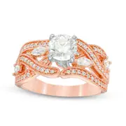1.5 CT. T.W. Natural Diamond Intertwining Antique Vintage-Style Engagement Ring in Solid 14K Rose Gold