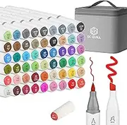 GC QUILL Alcohol Brush Marker - 53 Colours Alcohol Marker Pens (Chisel & Brush Tip) + 1 Colourless Blender Marker - Professional Brush Marker for Art Drawing, Graffiti, Colouring, Rendering
