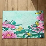CEVAN Under Door Mat Rug Washable Dirt Trapper Ink Painting Flowers Doormats Inside Floor Indoor Bedroom Soft Flannel Surface, Customizable Design, Non-Slip Doormats 50x80cm