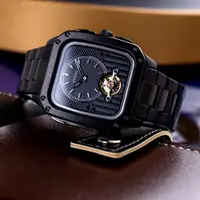 在飛比找PChome24h購物優惠-【FOSSIL】公司貨 方形闇黑鏤空機械不鏽鋼腕錶/黑 男錶
