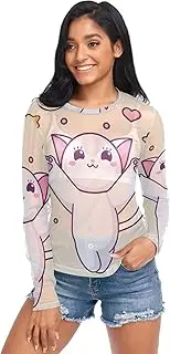 [RPLIFE] Cute Cat Long Sleeve Fishnet Top, Sheer Mesh Top S-XXL