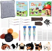Yitexin 6 Pieces Dogs Needle Felting Kit, Wool Felting with Instructions, Pad, Keychain, Eyes, Scissors, DIY Needle Starter Kit for Beginners Adults Gifts Home (6 Pcs Dog)