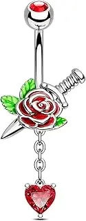 [Jewseen] Floral Belly Button Ring Halloween Belly Bars Dangle Belly Barbells Heart CZ Belly Button Piercing 14G Navel Rings Surgical Steel Belly Rings, 14G 10 mm, Stainless Steel, 14G 10MM, Stainless